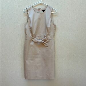 Ann Taylor Cream Tie Front Sheath Midi Dress
